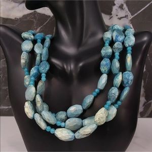 Handmade Blue Gemstone Multi Strand Geometric Shapes Necklace. 20”